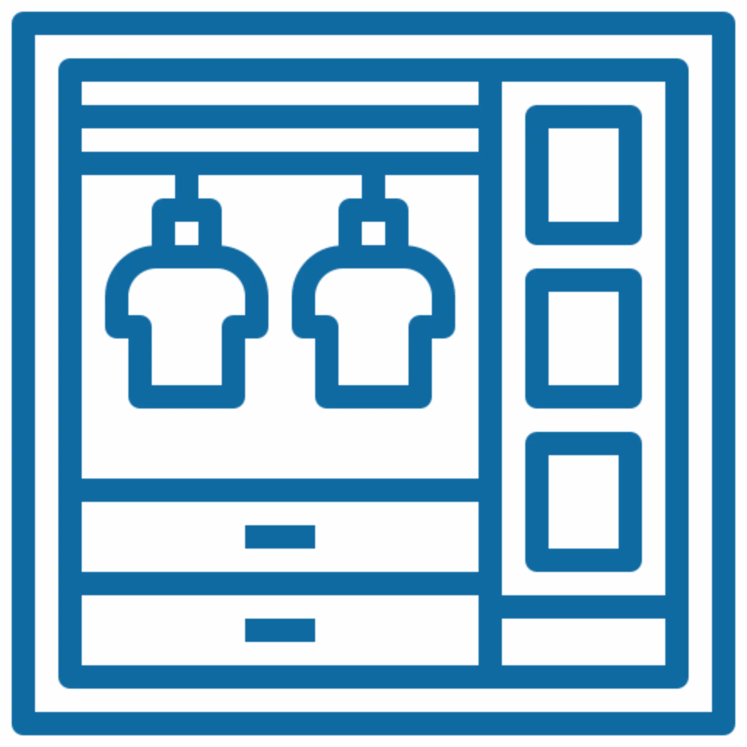 Icon of two bottles with four rectangular blocks on a blue background.