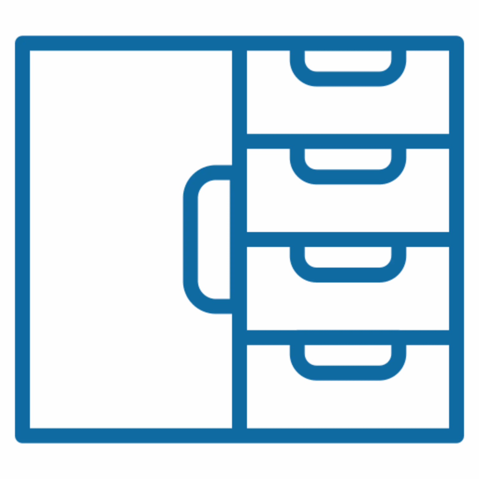 Icon of a filing cabinet with four drawers and a handle.